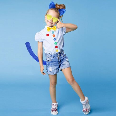 10 Pcs 100 Days of School Blue Cat Costume Accessories - Cat Ears Headband Fur Tails Glasses Bowtie Heart Button - Shaped Stickers for World Book Week Party Dress Up in Saudi Arabia