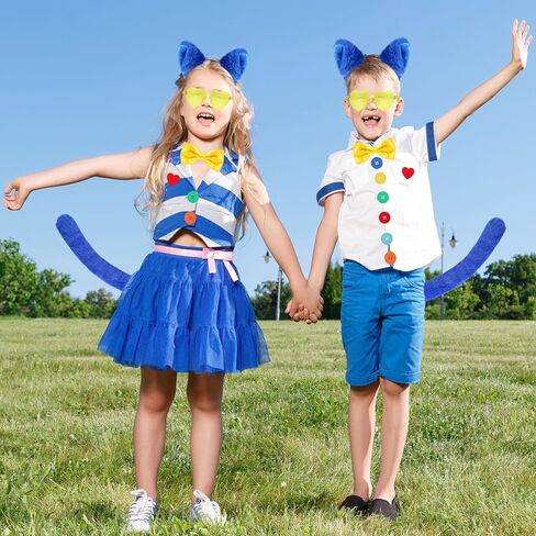 10 Pcs 100 Days of School Blue Cat Costume Accessories - Cat Ears Headband Fur Tails Glasses Bowtie Heart Button - Shaped Stickers for World Book Week Party Dress Up in Saudi Arabia