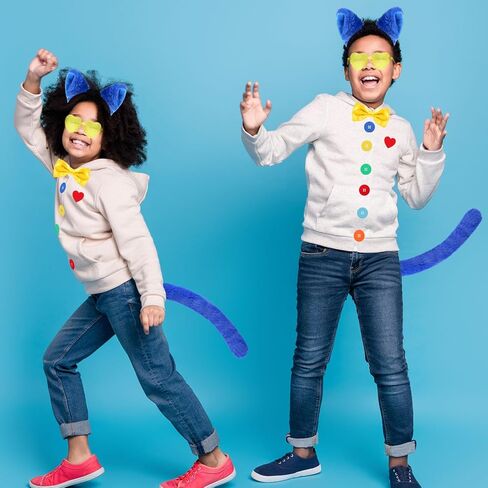 10 Pcs 100 Days of School Blue Cat Costume Accessories - Cat Ears Headband Fur Tails Glasses Bowtie Heart Button - Shaped Stickers for World Book Week Party Dress Up in Saudi Arabia