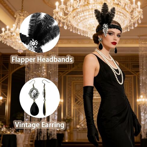6pcs 1920s Great Gatsby Flapper Accessories Set for Women in Saudi Arabia