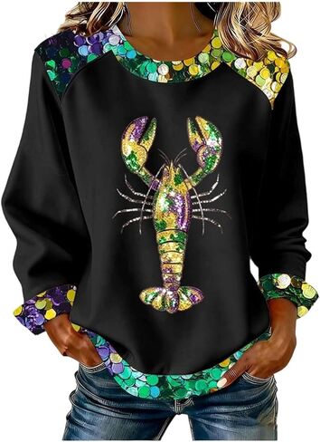 المرأة كرنفال البلوز الترتر كم طويل الهراء غرا قميص جراد تنكر طباعة Crewneck البلوز القمم in Saudi Arabia