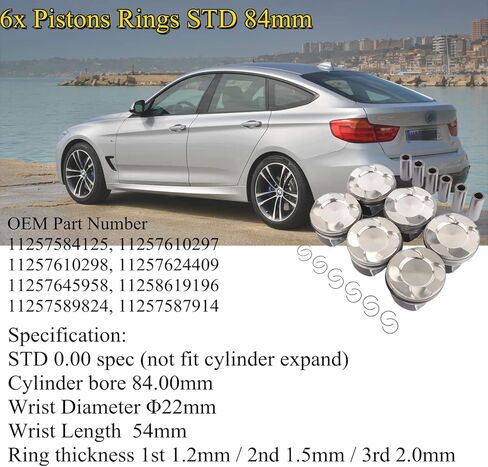 6x Pistons Rings STD 84mm Compatible with B-M-W 335i E90 E91 E92 E93 M135i M235i X3 X4 X5 N55B30#11257610297 11257584125 11257610297 in Saudi Arabia