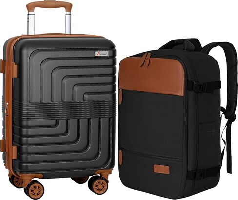 مجموعة حقائب حمل رومسوي 21 بوصة، مجموعة حقائب حمل قابلة للتوسيع مع حقيبة ظهر، مجموعة حقائب حمل من PC+ABS مع سحاب YKK وعجلات دوارة باللون الأسود in Kuwait