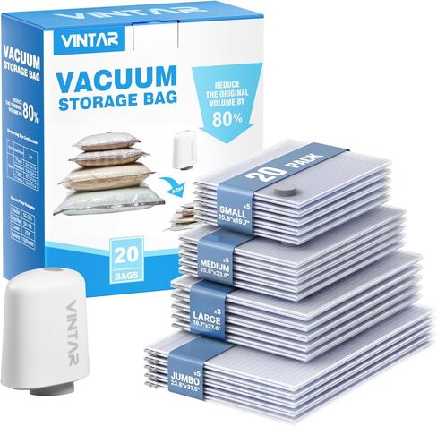 أكياس ختم فراغ السفر للملابس مع مضخة لاسلكية قابلة لإعادة الشحن، VINTAR 16 حزمة (4J + 4L + 4M + 4S) أكياس تخزين فراغ توفير المساحة، أكياس التعبئة الضغط للأمتعة وحقيبة السفر in Kuwait