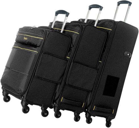 Tach LITE Soft Connectable 3 Piece Luggage Set - 22, 24 & 28 inch Luggage | Carry On, Medium & Large Checked Suitcases | Patented Built-In Connecting System | Rolling Suitcase Links 6 Bags (Black) in Saudi Arabia