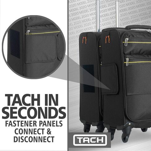 Tach LITE Soft Connectable 3 Piece Luggage Set - 22, 24 & 28 inch Luggage | Carry On, Medium & Large Checked Suitcases | Patented Built-In Connecting System | Rolling Suitcase Links 6 Bags (Black) in Saudi Arabia