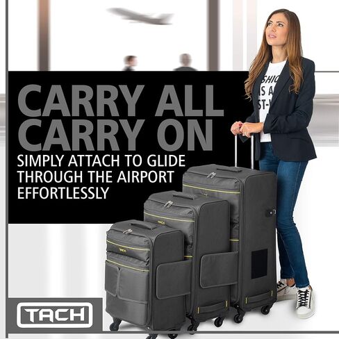 Tach LITE Soft Connectable 3 Piece Luggage Set - 22, 24 & 28 inch Luggage | Carry On, Medium & Large Checked Suitcases | Patented Built-In Connecting System | Rolling Suitcase Links 6 Bags (Black) in Saudi Arabia