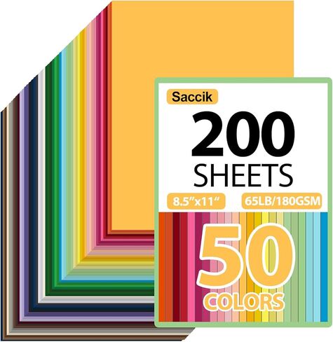 200 ورقة بطاقات ملونة مقاس 8.5 بوصة × 11 بوصة، 50 لونًا متنوعًا من ورق البناء للحرف اليدوية وصناعة البطاقات وسجل القصاصات والطباعة واللوازم المدرسية للأطفال وديكورات الحفلات (180 جم/65 رطل) in Kuwait
