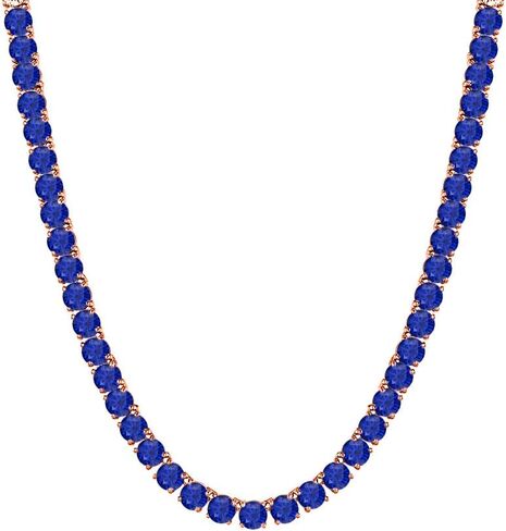 30.48 Ctw - 57.15 Ctw Round Cut Blue Sapphire 14K Gold Plated .925 Silver 4mm Tennis Necklace 16" Inch -30" Inch For Men's & Women's in Saudi Arabia