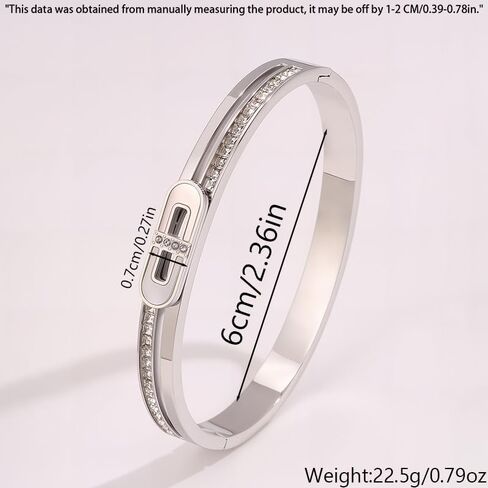 Stainless Steel Lock Buckle Rhinestone Charm Bangle Cuff Bracelets For Women Men Punk Waterproof Jewelry（Silver） in Saudi Arabia