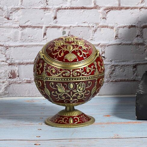 Vintage Globe Ashtray, Zinc Alloy Retro Smoking Accessories with Lid and Cigarette Holder, Decorative Ornament for Home Hotel Club Gift in Saudi Arabia