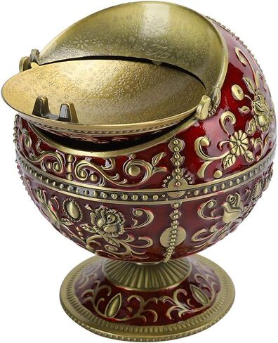 Vintage Globe Ashtray, Zinc Alloy Retro Smoking Accessories with Lid and Cigarette Holder, Decorative Ornament for Home Hotel Club Gift in Saudi Arabia