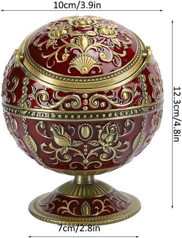 Vintage Globe Ashtray, Zinc Alloy Retro Smoking Accessories with Lid and Cigarette Holder, Decorative Ornament for Home Hotel Club Gift in Saudi Arabia