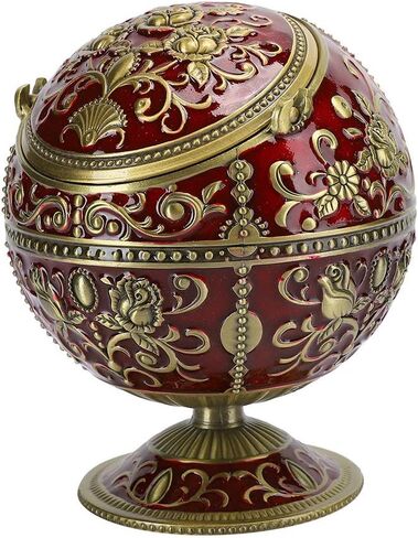 Vintage Globe Ashtray, Zinc Alloy Retro Smoking Accessories with Lid and Cigarette Holder, Decorative Ornament for Home Hotel Club Gift in Saudi Arabia