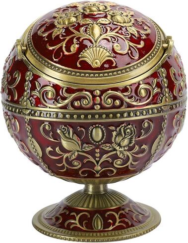 Vintage Globe Ashtray, Zinc Alloy Retro Smoking Accessories with Lid and Cigarette Holder, Decorative Ornament for Home Hotel Club Gift in Saudi Arabia