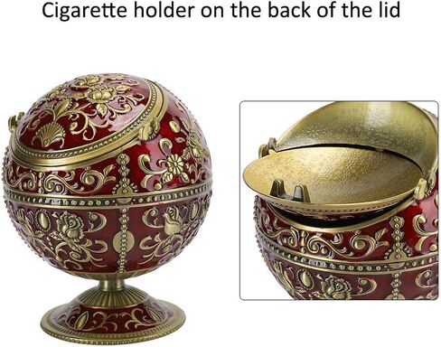 Vintage Globe Ashtray, Zinc Alloy Retro Smoking Accessories with Lid and Cigarette Holder, Decorative Ornament for Home Hotel Club Gift in Saudi Arabia