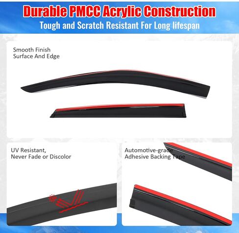 IKON MOTORSPORTS Tape on Low Profile Window Visors, Compatible with 2017-2025 Cadillac XT5, Acrylic Smoke/Tinted Rain Guards, Side Window Wind Deflectors 4PCS in Kuwait