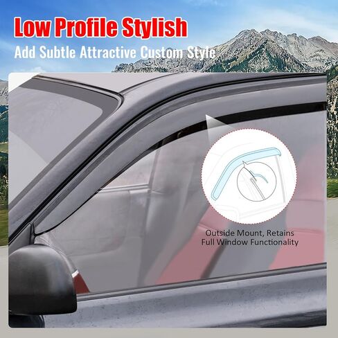 IKON MOTORSPORTS Tape on Low Profile Window Visors, Compatible with 2017-2025 Cadillac XT5, Acrylic Smoke/Tinted Rain Guards, Side Window Wind Deflectors 4PCS in Kuwait