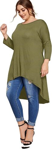 Womens Plus Size Long Sleeve Hi Low Tunic Tops Long Loose Fit Flare Basic Swing Blouse Tops Shirt For Leggings in Saudi Arabia