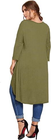 Womens Plus Size Long Sleeve Hi Low Tunic Tops Long Loose Fit Flare Basic Swing Blouse Tops Shirt For Leggings in Saudi Arabia