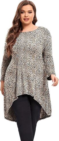 Womens Plus Size Long Sleeve Hi Low Tunic Tops Long Loose Fit Flare Basic Swing Blouse Tops Shirt For Leggings in Saudi Arabia