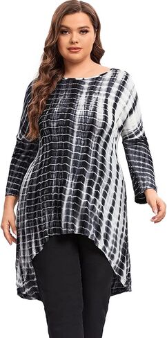 Womens Plus Size Long Sleeve Hi Low Tunic Tops Long Loose Fit Flare Basic Swing Blouse Tops Shirt For Leggings in Saudi Arabia