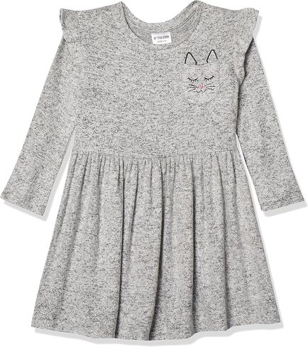 Spotted Zebra Girls' Long-Sleeve Cozy Knit Dress, Grey Heather, Large in Kuwait