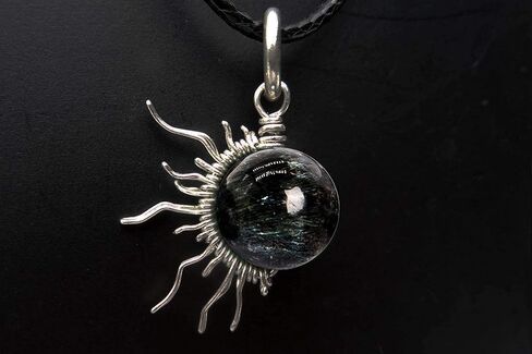 Astrophyllite Fireworks Stone 1/2 Sun Wire Pendant- Black Niobium/Silver/Steel/Copper/Bronze/14K Gold, or 14K Rose Gold- Pendant or Bracelet Charm - Gemstone Jewelry - Sun Moon Necklace in Saudi Arabia