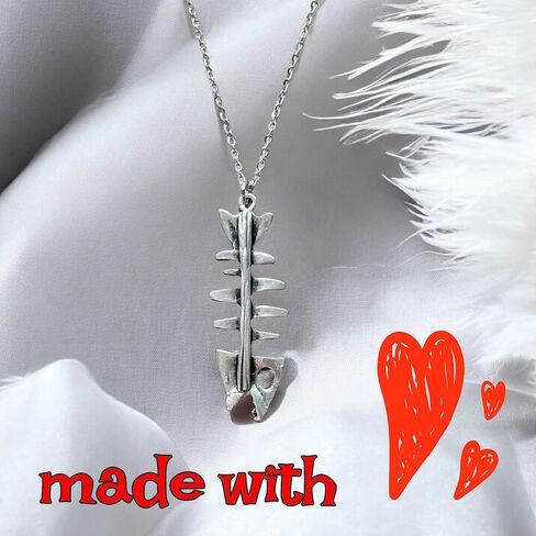UMBRELLALABORATORY Silver fish skeleton necklace for women fishbone in Kuwait