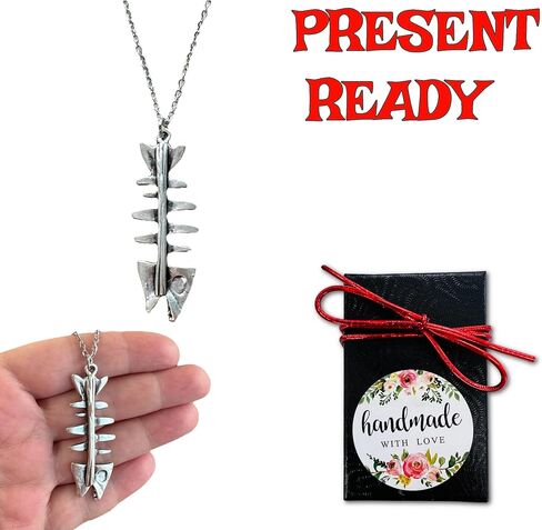 UMBRELLALABORATORY Silver fish skeleton necklace for women fishbone in Kuwait
