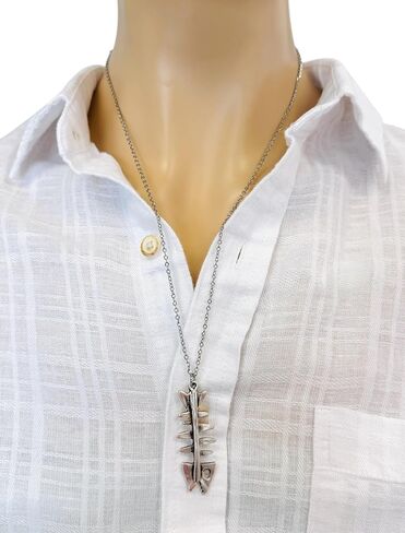 UMBRELLALABORATORY Silver fish skeleton necklace for women fishbone in Kuwait