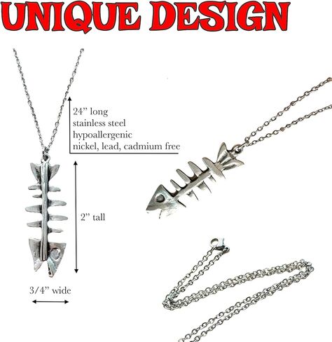 UMBRELLALABORATORY Silver fish skeleton necklace for women fishbone in Kuwait