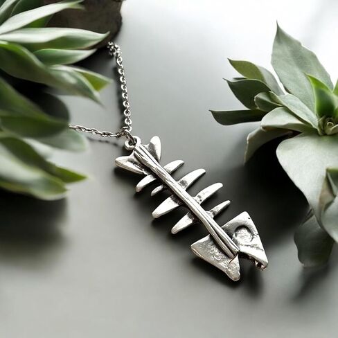 UMBRELLALABORATORY Silver fish skeleton necklace for women fishbone in Kuwait