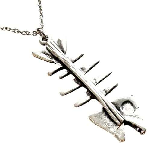 UMBRELLALABORATORY Silver fish skeleton necklace for women fishbone in Kuwait