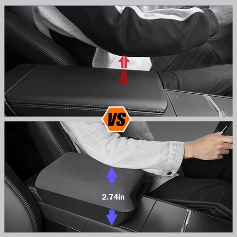 2025 2026 Tesla Raised Center Console Armrest Compatible with Model Y Juniper Model 3 Highland，Flannel Material with Layered Storage Compartment，Tesla Accessories Interior Organizers Black in Kuwait