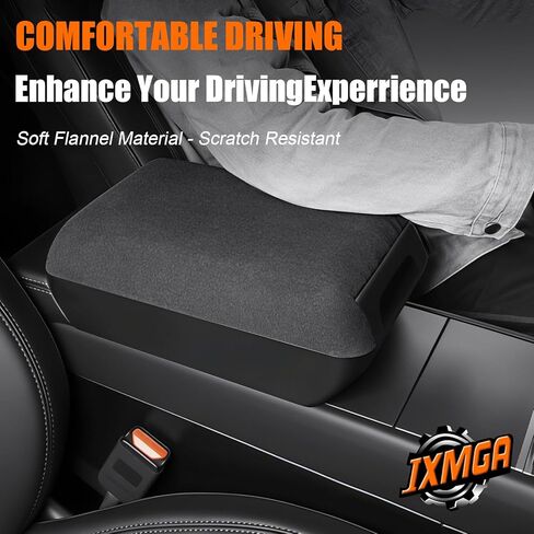 2025 2026 Tesla Raised Center Console Armrest Compatible with Model Y Juniper Model 3 Highland，Flannel Material with Layered Storage Compartment，Tesla Accessories Interior Organizers Black in Kuwait