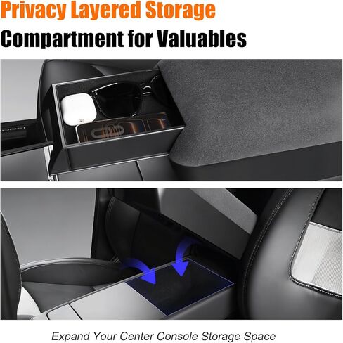 2025 2026 Tesla Raised Center Console Armrest Compatible with Model Y Juniper Model 3 Highland，Flannel Material with Layered Storage Compartment，Tesla Accessories Interior Organizers Black in Kuwait