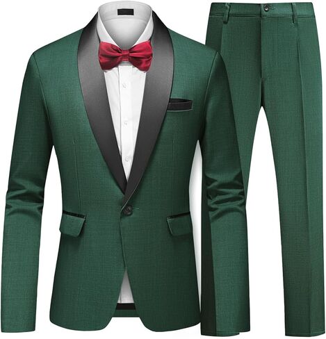 Mens 2 Piece Suit Slim Fit Shawl Lapel One Button Formal Wedding Prom Tuxedo for Men Blazer Pants Set with Bow Tie in Saudi Arabia