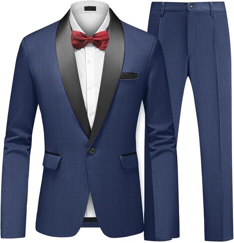 Mens 2 Piece Suit Slim Fit Shawl Lapel One Button Formal Wedding Prom Tuxedo for Men Blazer Pants Set with Bow Tie in Saudi Arabia