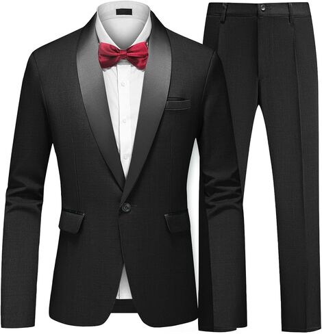 Mens 2 Piece Suit Slim Fit Shawl Lapel One Button Formal Wedding Prom Tuxedo for Men Blazer Pants Set with Bow Tie in Saudi Arabia