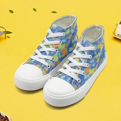 Kids Canvas Shoes High Top Slip On Sneakers Toddler Little Sneakers for Girls Boys Fashion High Tops Canvas Shoes Classic Casual Tennis Shoes Blue Rainbow in Saudi Arabia