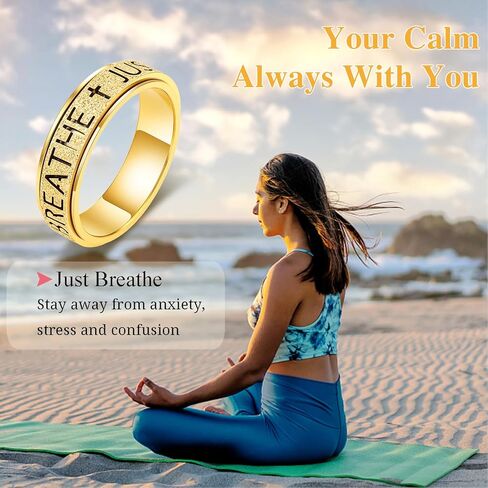 OreilleStar Fidget Anxiety Ring for Women: Just Breathe Spinner Ring Stainless Steel Stress Relief Silver Gold Plated Band Style in Saudi Arabia