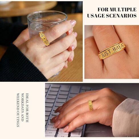 OreilleStar Fidget Anxiety Ring for Women: Just Breathe Spinner Ring Stainless Steel Stress Relief Silver Gold Plated Band Style in Saudi Arabia