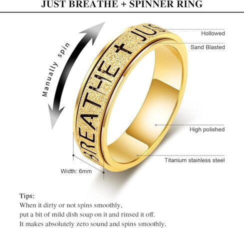 OreilleStar Fidget Anxiety Ring for Women: Just Breathe Spinner Ring Stainless Steel Stress Relief Silver Gold Plated Band Style in Saudi Arabia