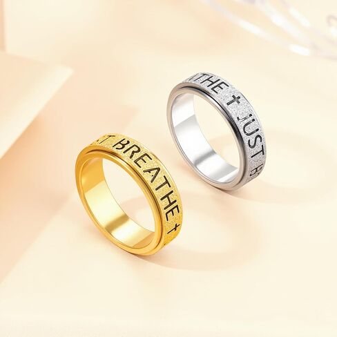OreilleStar Fidget Anxiety Ring for Women: Just Breathe Spinner Ring Stainless Steel Stress Relief Silver Gold Plated Band Style in Saudi Arabia