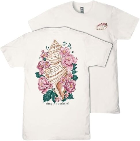 Simply Southern Conch Shell - Tropical Flowers - Adult T-Shirt in Saudi Arabia