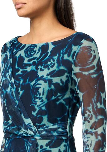 Jessica Howard Women's 3/4 Sleeve Boat Neck Printed Mesh Twist Waist Dress in Saudi Arabia