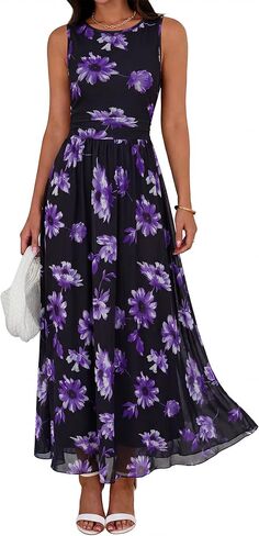 BTFBM Summer Dresses for Women 2026 Floral Maxi Dress Sleeveless Mesh Flowy Long Sundress Beach Vacation Clothes Pockets in Saudi Arabia