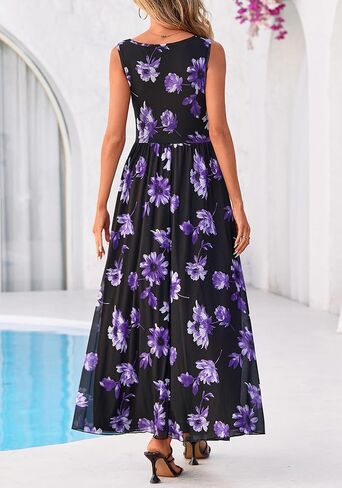 BTFBM Summer Dresses for Women 2026 Floral Maxi Dress Sleeveless Mesh Flowy Long Sundress Beach Vacation Clothes Pockets in Saudi Arabia