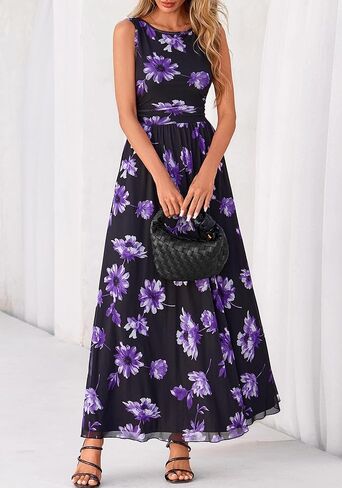 BTFBM Summer Dresses for Women 2026 Floral Maxi Dress Sleeveless Mesh Flowy Long Sundress Beach Vacation Clothes Pockets in Saudi Arabia